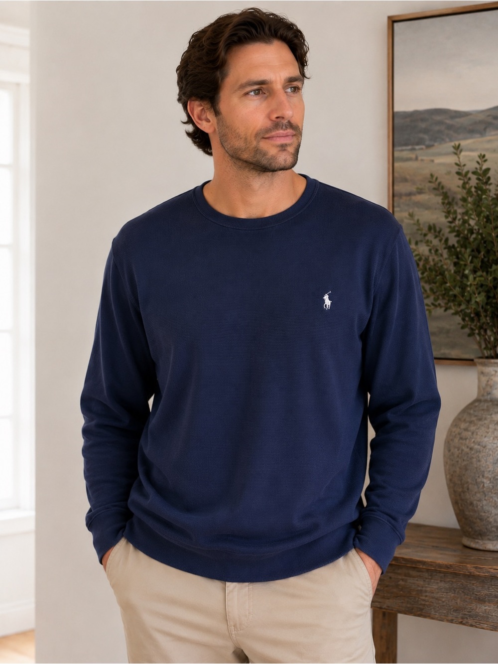 Ralph Lauren Cotton Navy Crewneck Lightweight Sweatshirt - NWT